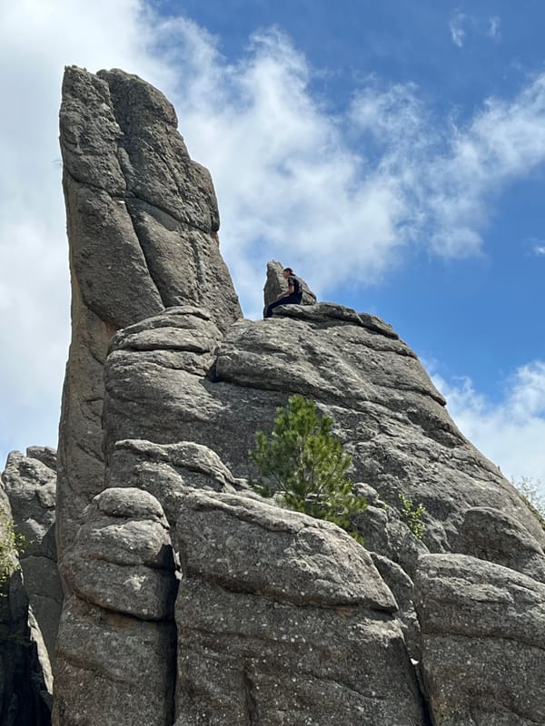One of the granite pillars, called "Needles" within Custer State Park, South Dakota, accessible via the Needles Highway (SD-87), a scenic drive with hairpin curves and granite formations. 